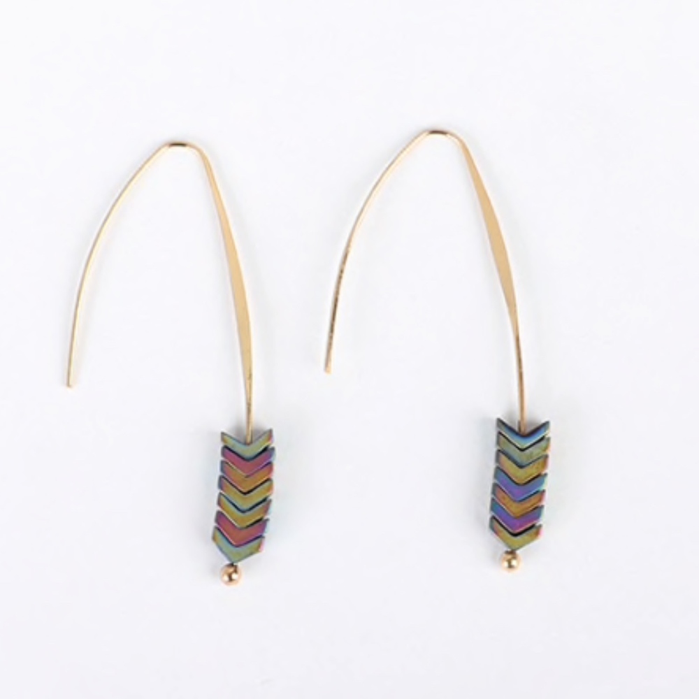 Boho Chevron Geometric Dangle Earrings - Picture 2 of 6